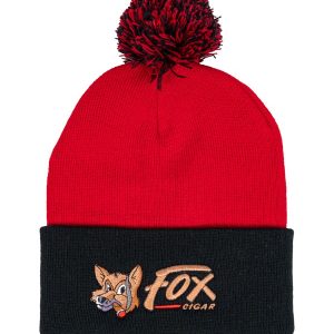 Red & Black Fox Pom Beanie