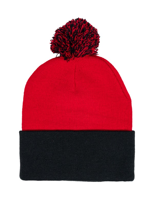 Red & Black Fox Pom Beanie