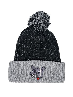Black & Gray Fox Pom Beanie