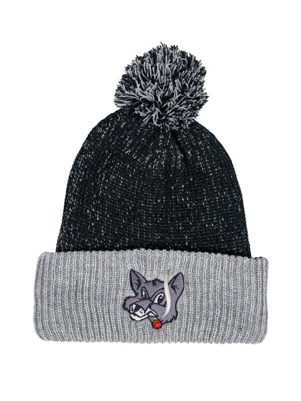 Black & Gray Fox Pom Beanie