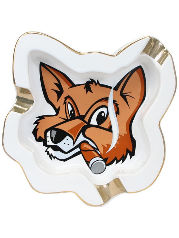 Fox Head White Ceramic Ashtray