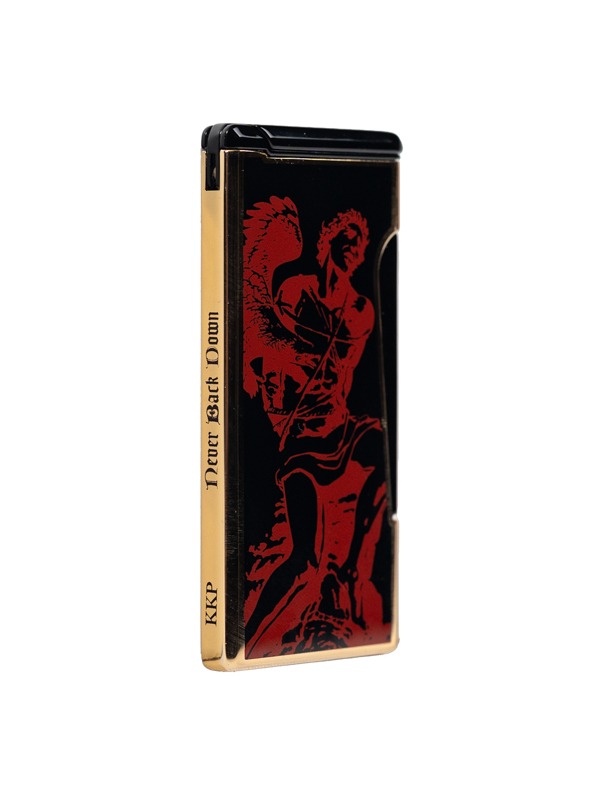 God of Fire “Never Back Down” (Retro) Red on Black lighter
