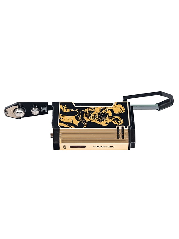 God of Fire “Never Back Down” in Gold on Black Lighter