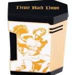 God of Fire “Never Back Down” in Gold on White Lighter