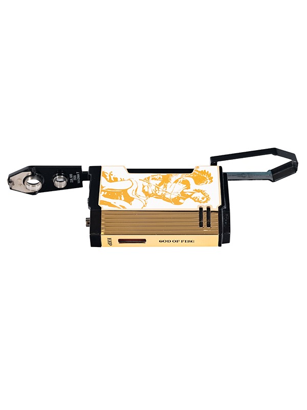 God of Fire “Never Back Down” in Gold on White Lighter