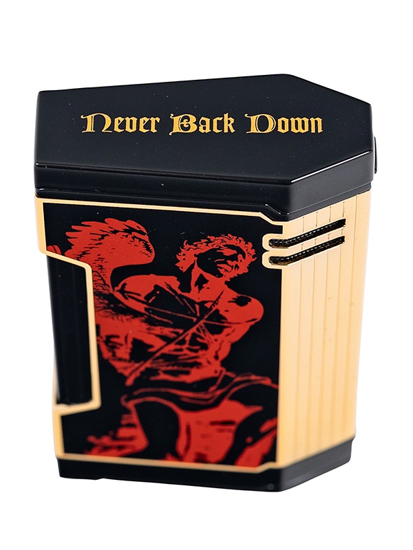 God of Fire “Never Back Down” in Red on Black Lighter