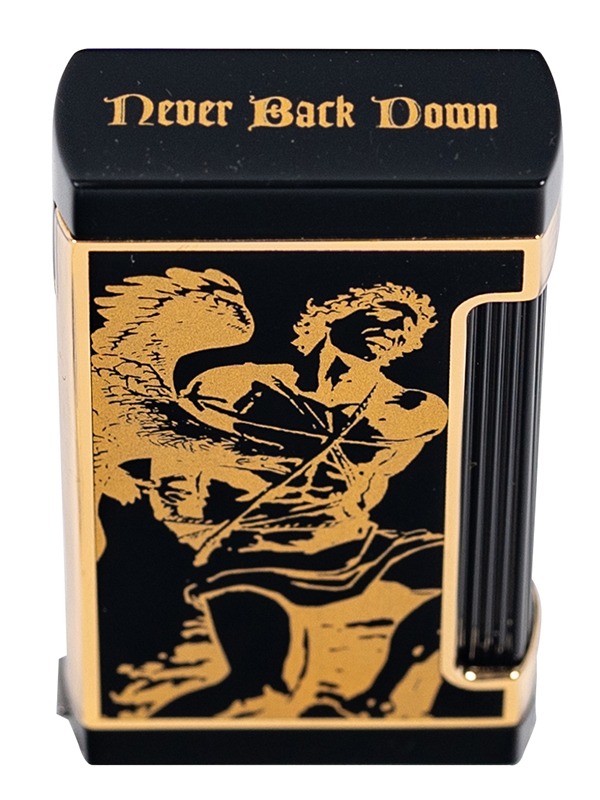 God of Fire “Never Back Down” Ultimo X in Gold on Black Lighter