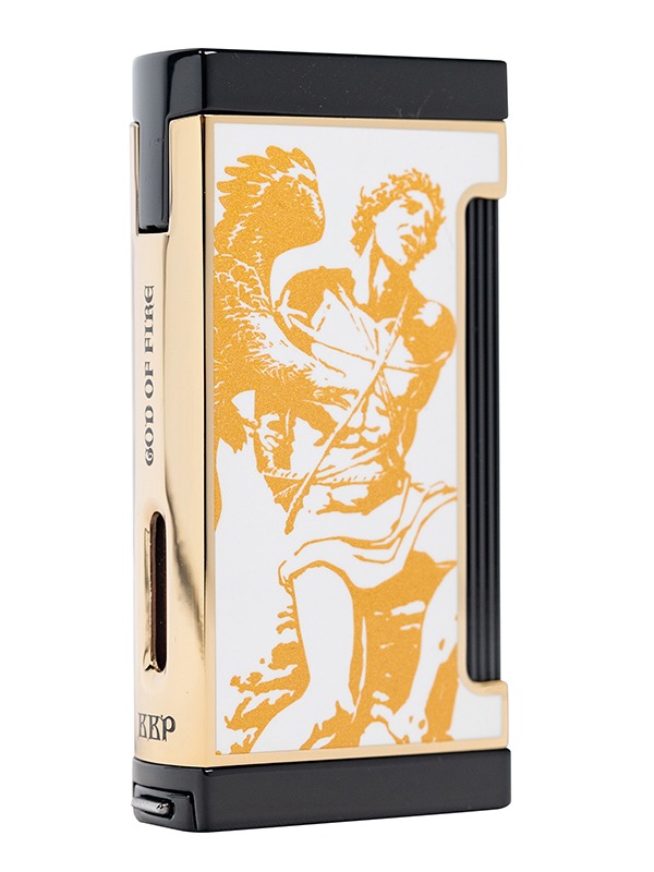God of Fire “Never Back Down” Ultimo X in Gold on White Lighter