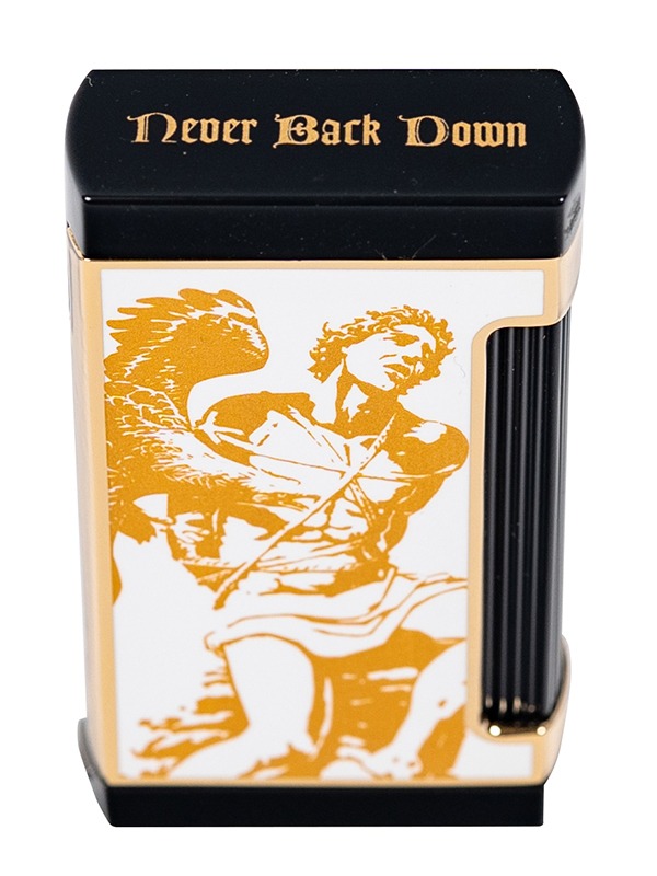 God of Fire “Never Back Down” Ultimo X in Gold on White Lighter