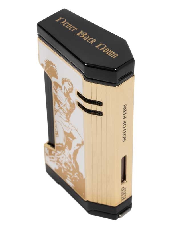 Prometheus God of Fire “Never Back Down” Magma X Lighter White with Gold (XR4)