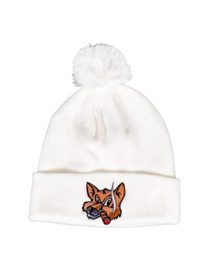 White Fox Pom Beanie