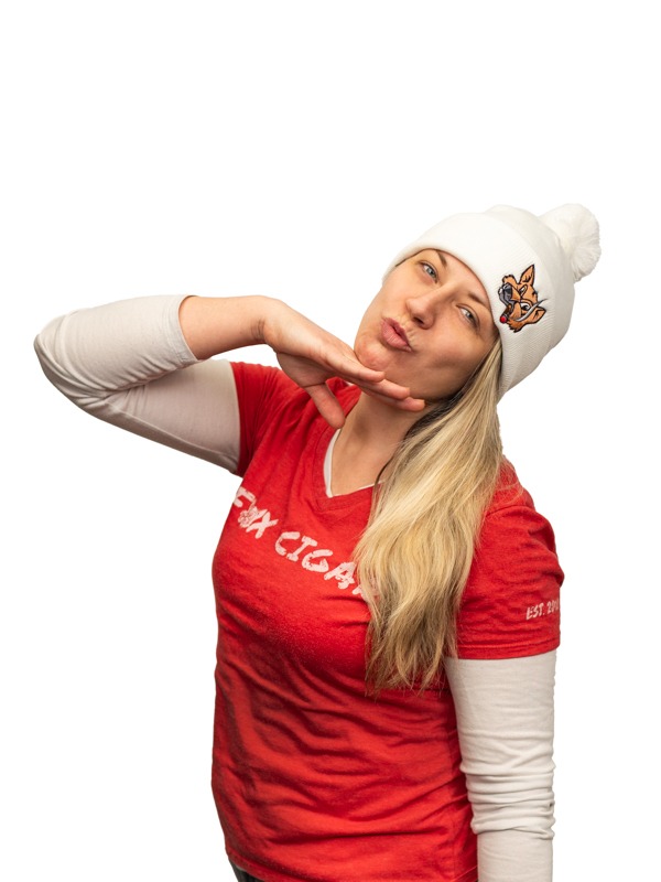 White Fox Pom Beanie