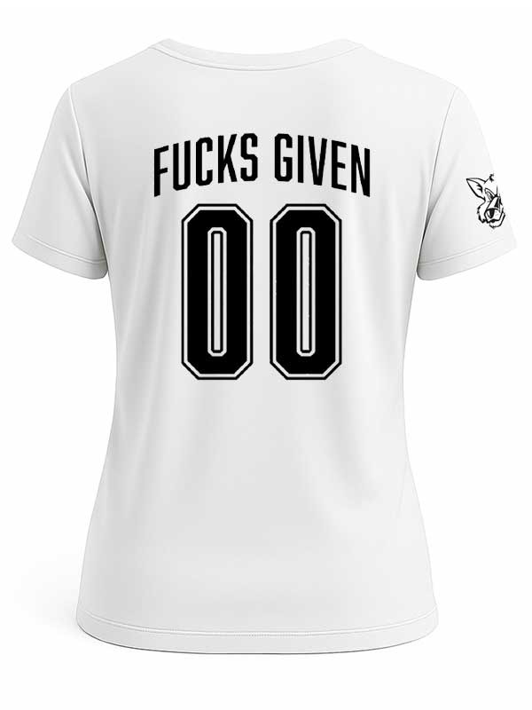 “Zero Fucks Given” Ladies V-Neck T-Shirt (White) Medium