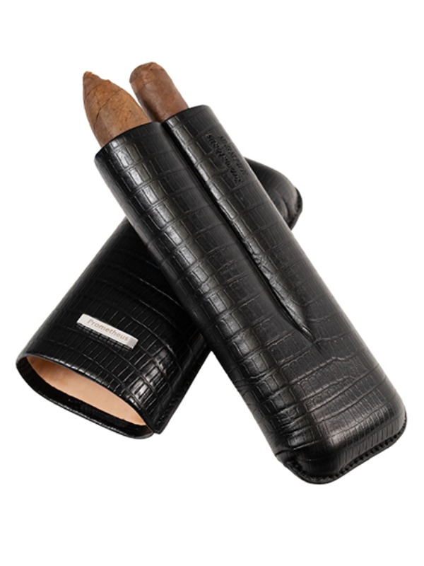 Prometheus 2-Cigar Large Ring Gauge Tejus Leather Case – Black