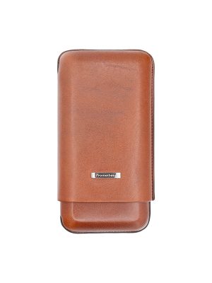 Prometheus 3-Cigar Large Ring Gauge Leather Case - Brown