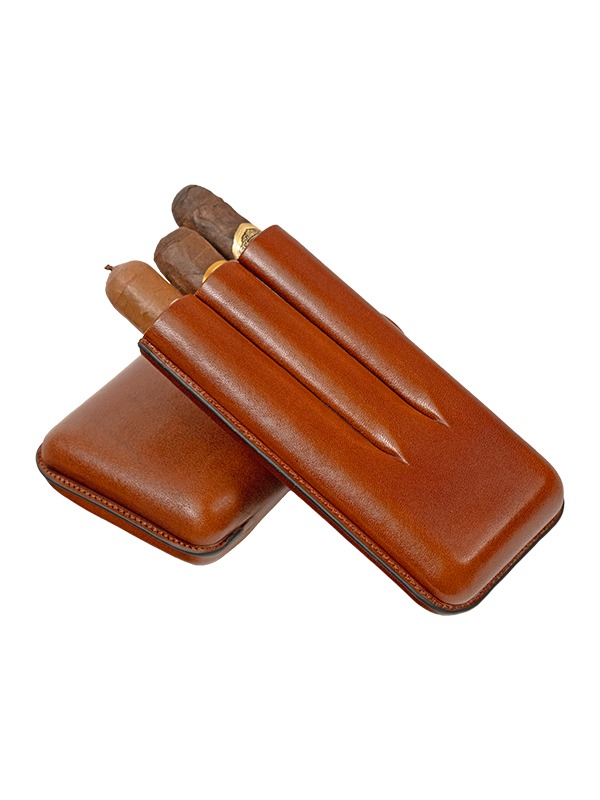Prometheus 3-Cigar Large Ring Gauge Leather Case – Brown